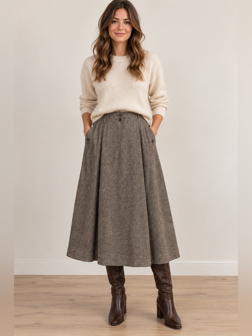 Poetry Linen Wool A-Line Midi Skirt Luxury Size 12
